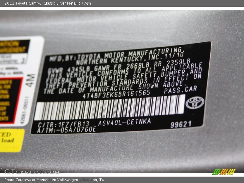 Classic Silver Metallic / Ash 2011 Toyota Camry