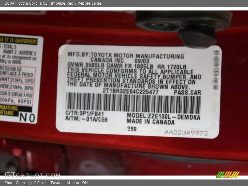Impulse Red / Pebble Beige 2004 Toyota Corolla CE