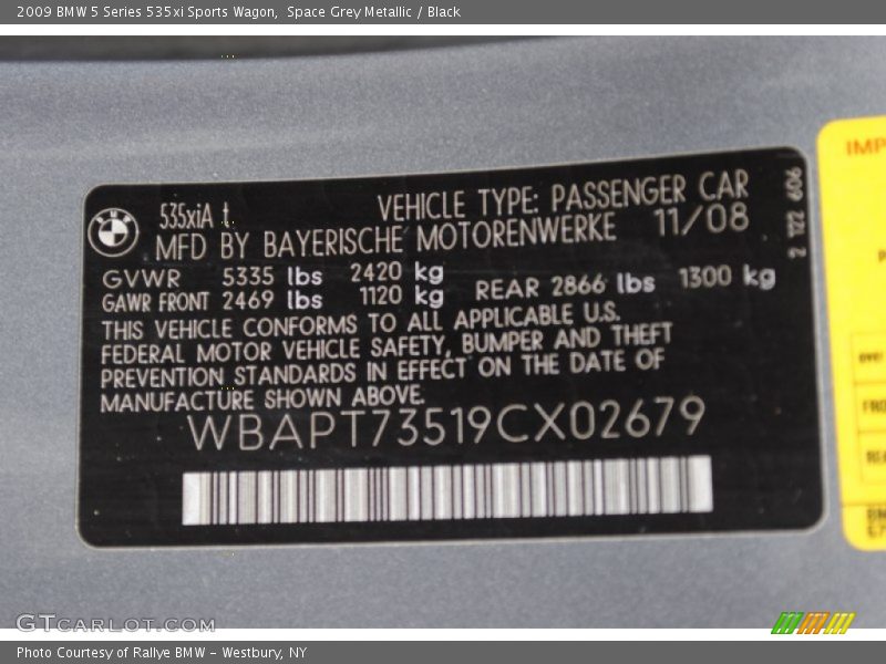 Space Grey Metallic / Black 2009 BMW 5 Series 535xi Sports Wagon