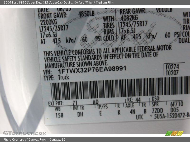 2006 F350 Super Duty XLT SuperCab Dually Oxford White Color Code Z1