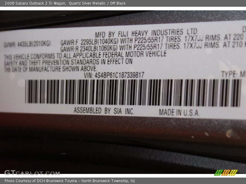 Quartz Silver Metallic / Off Black 2008 Subaru Outback 2.5i Wagon