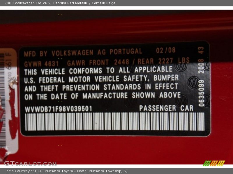 Paprika Red Metallic / Cornsilk Beige 2008 Volkswagen Eos VR6