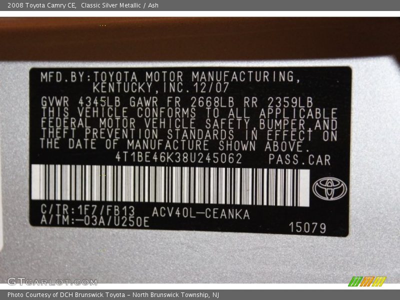 Classic Silver Metallic / Ash 2008 Toyota Camry CE