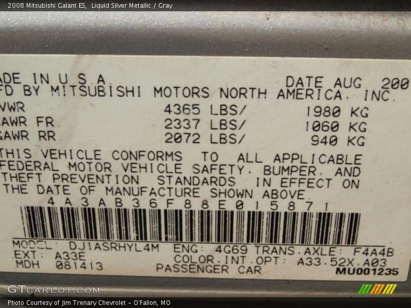 Liquid Silver Metallic / Gray 2008 Mitsubishi Galant ES