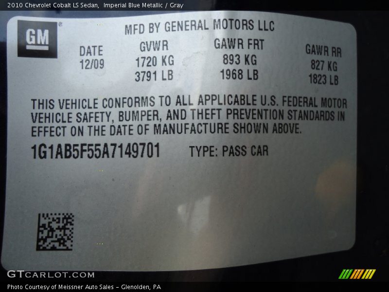 Imperial Blue Metallic / Gray 2010 Chevrolet Cobalt LS Sedan