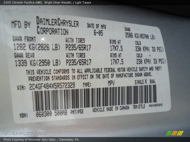 Bright Silver Metallic / Light Taupe 2005 Chrysler Pacifica AWD