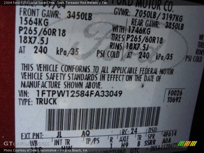 Dark Toreador Red Metallic / Tan 2004 Ford F150 Lariat SuperCrew