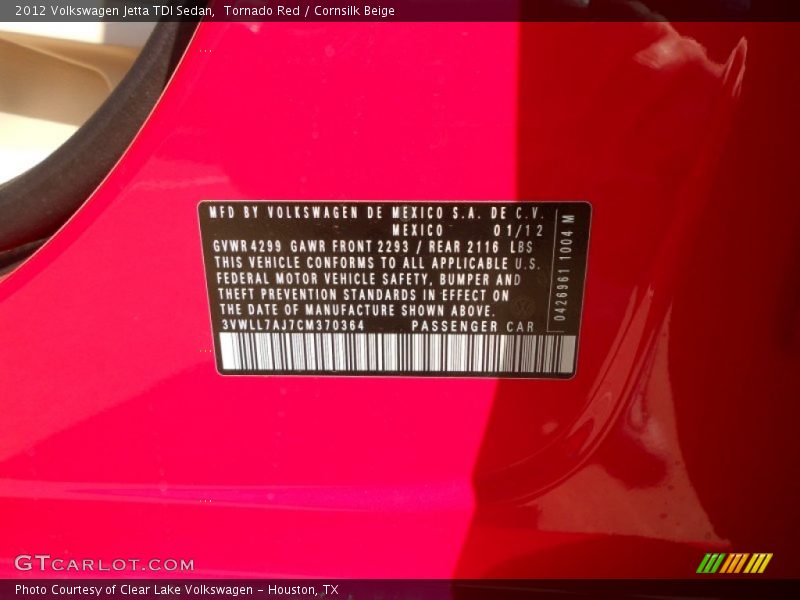Tornado Red / Cornsilk Beige 2012 Volkswagen Jetta TDI Sedan