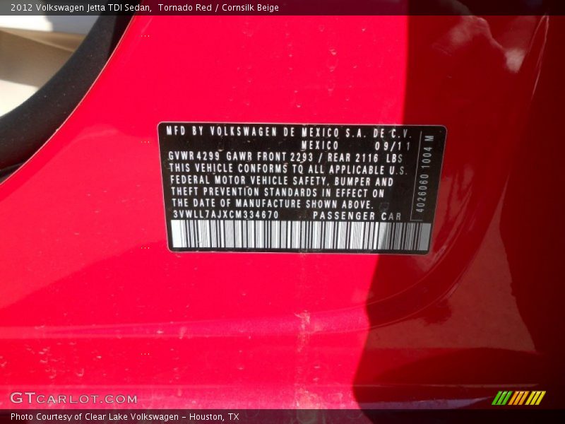 Tornado Red / Cornsilk Beige 2012 Volkswagen Jetta TDI Sedan