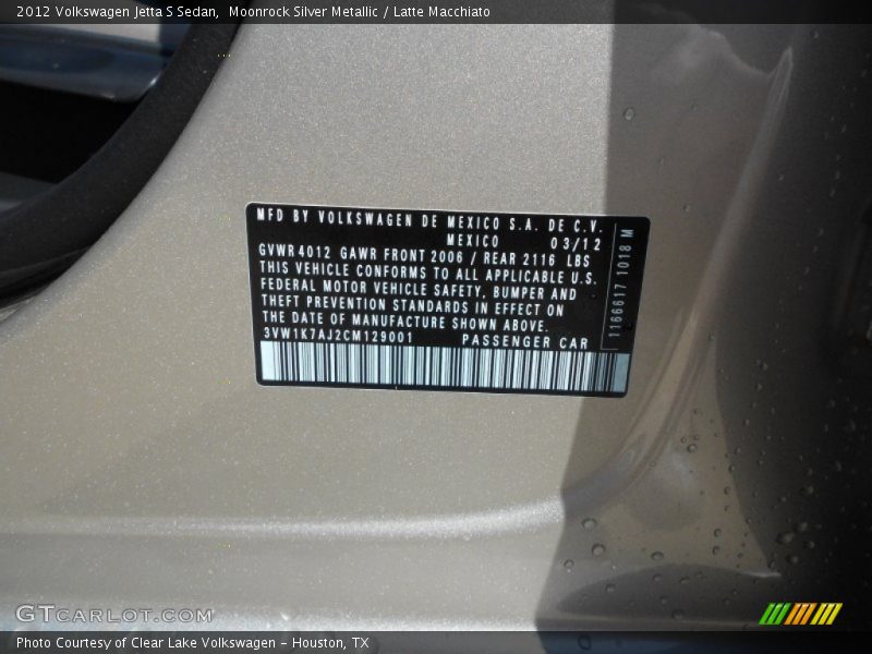 Moonrock Silver Metallic / Latte Macchiato 2012 Volkswagen Jetta S Sedan