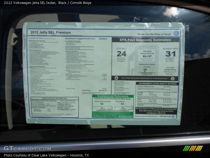 Black / Cornsilk Beige 2012 Volkswagen Jetta SEL Sedan