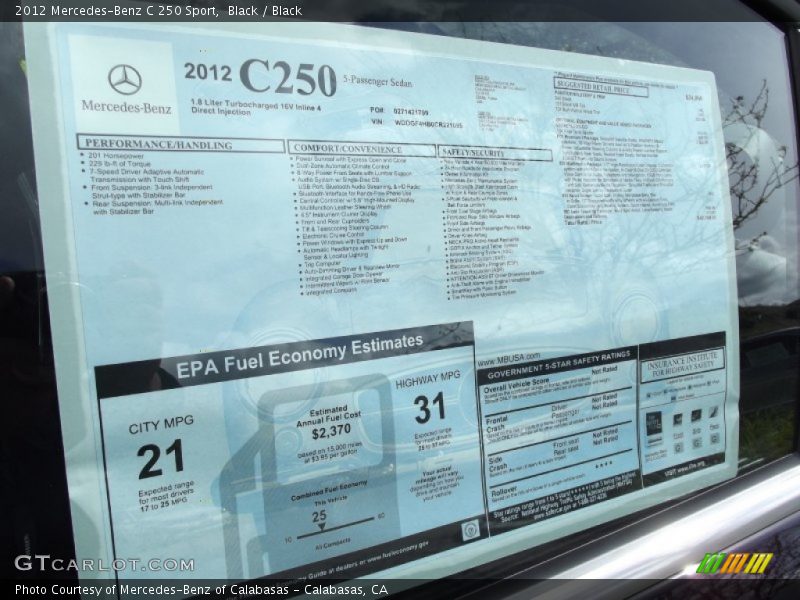 Black / Black 2012 Mercedes-Benz C 250 Sport