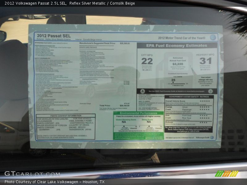 Reflex Silver Metallic / Cornsilk Beige 2012 Volkswagen Passat 2.5L SEL