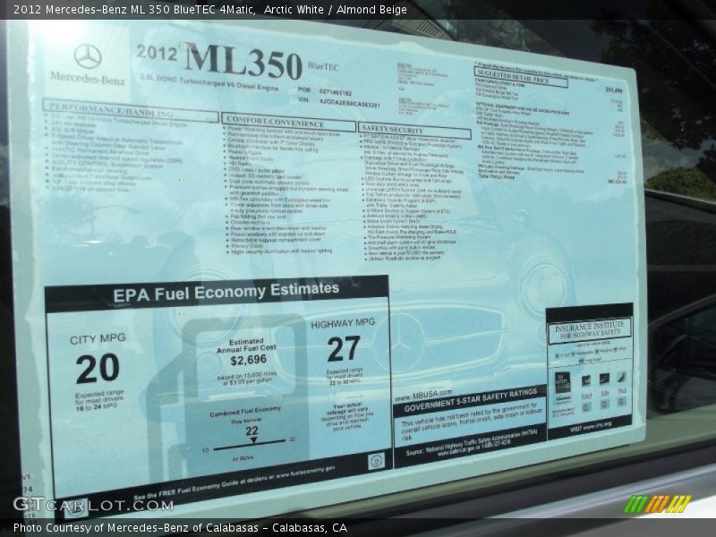 Arctic White / Almond Beige 2012 Mercedes-Benz ML 350 BlueTEC 4Matic