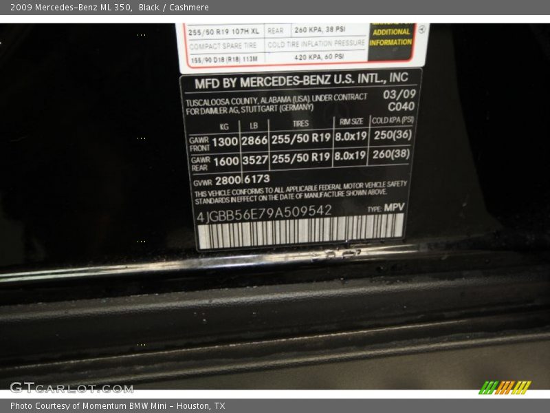 Black / Cashmere 2009 Mercedes-Benz ML 350