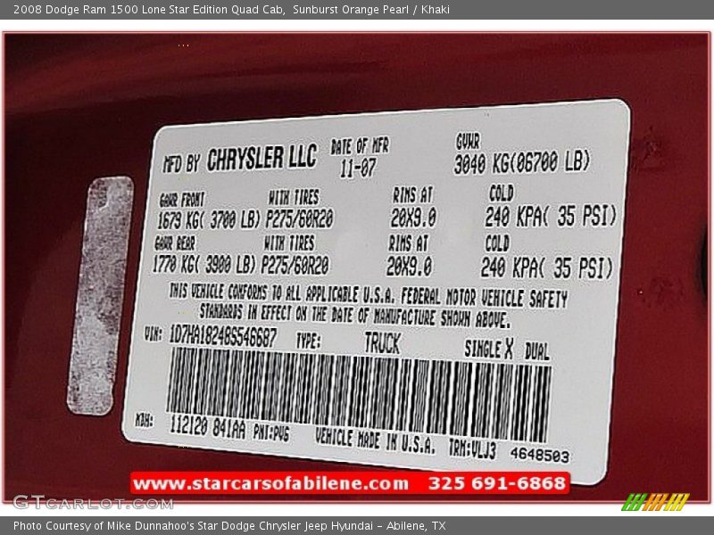 Sunburst Orange Pearl / Khaki 2008 Dodge Ram 1500 Lone Star Edition Quad Cab