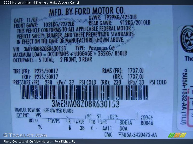 White Suede / Camel 2008 Mercury Milan I4 Premier