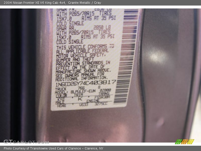 Granite Metallic / Gray 2004 Nissan Frontier XE V6 King Cab 4x4
