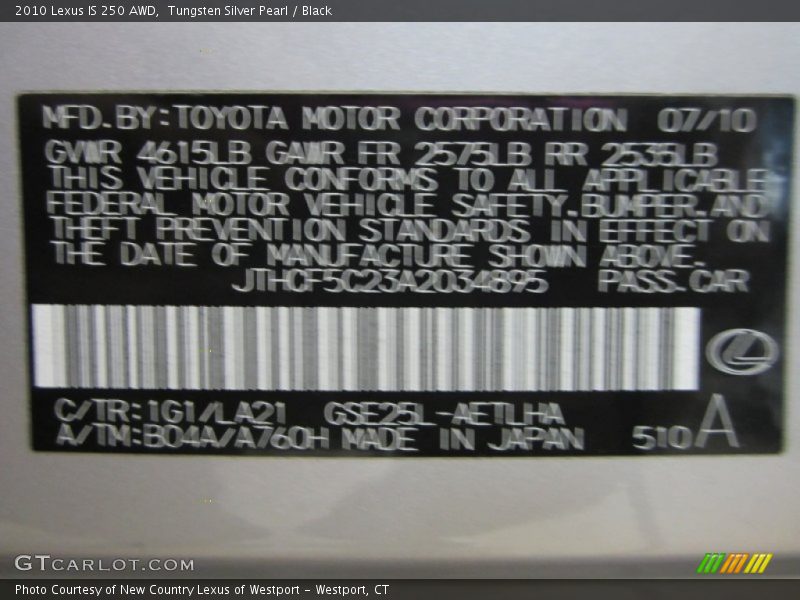 Tungsten Silver Pearl / Black 2010 Lexus IS 250 AWD