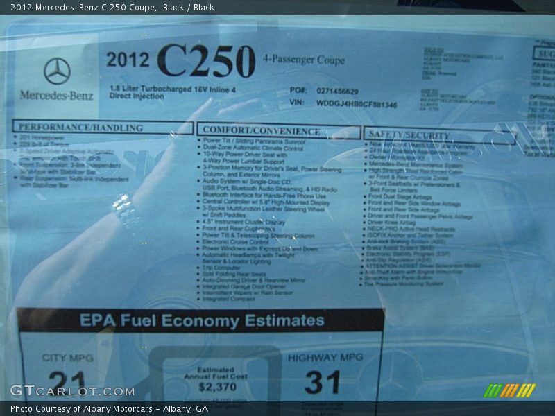 Black / Black 2012 Mercedes-Benz C 250 Coupe