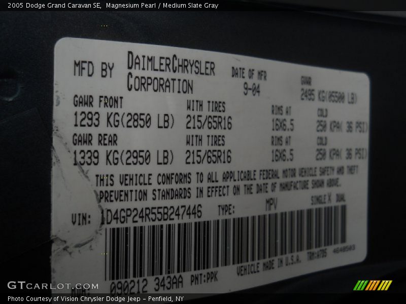 2005 Grand Caravan SE Magnesium Pearl Color Code PPK