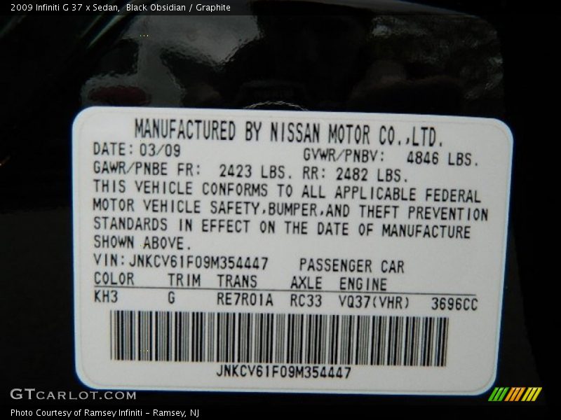 Black Obsidian / Graphite 2009 Infiniti G 37 x Sedan