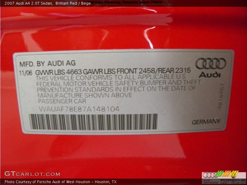 Brilliant Red / Beige 2007 Audi A4 2.0T Sedan