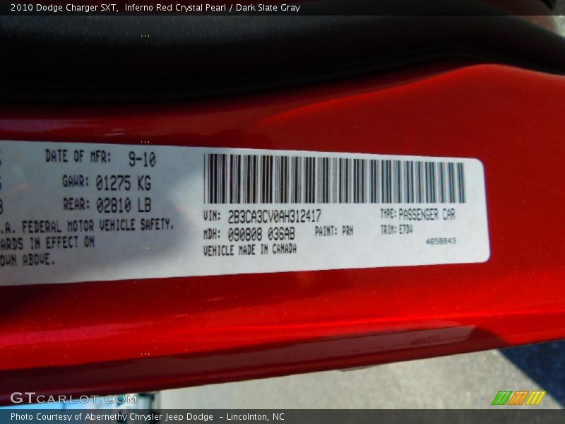 Inferno Red Crystal Pearl / Dark Slate Gray 2010 Dodge Charger SXT