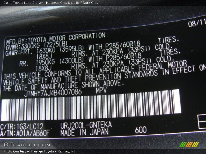 Magnetic Gray Metallic / Dark Gray 2011 Toyota Land Cruiser