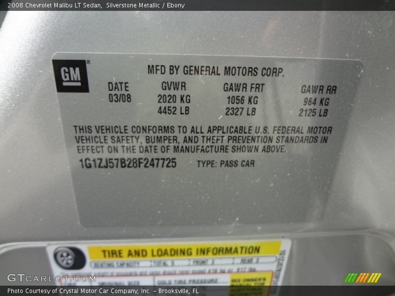 Silverstone Metallic / Ebony 2008 Chevrolet Malibu LT Sedan