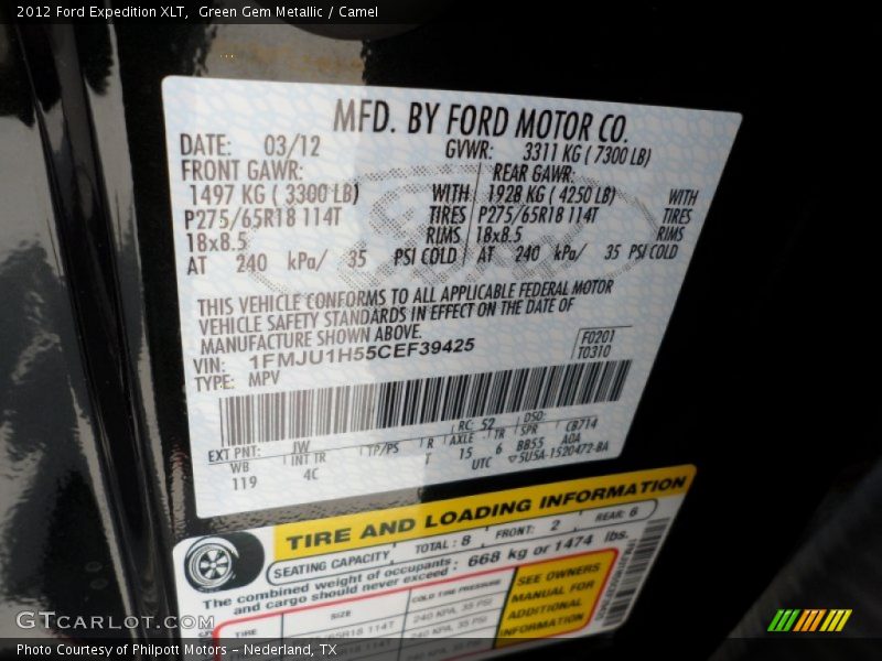 2012 Expedition XLT Green Gem Metallic Color Code JW
