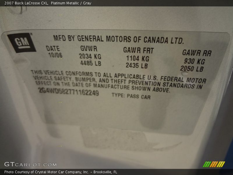 Platinum Metallic / Gray 2007 Buick LaCrosse CXL