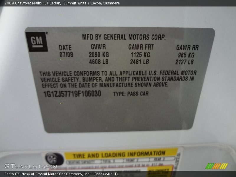 Summit White / Cocoa/Cashmere 2009 Chevrolet Malibu LT Sedan