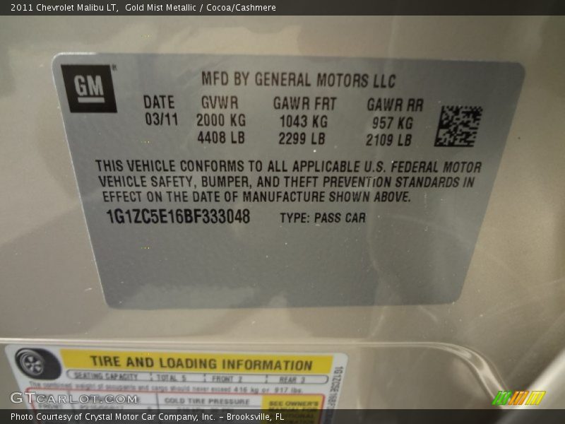 Gold Mist Metallic / Cocoa/Cashmere 2011 Chevrolet Malibu LT