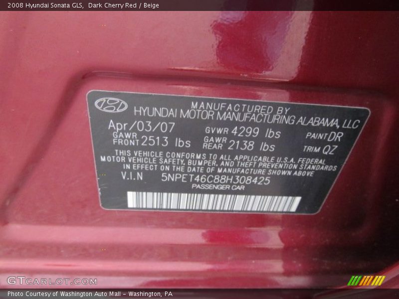 Dark Cherry Red / Beige 2008 Hyundai Sonata GLS