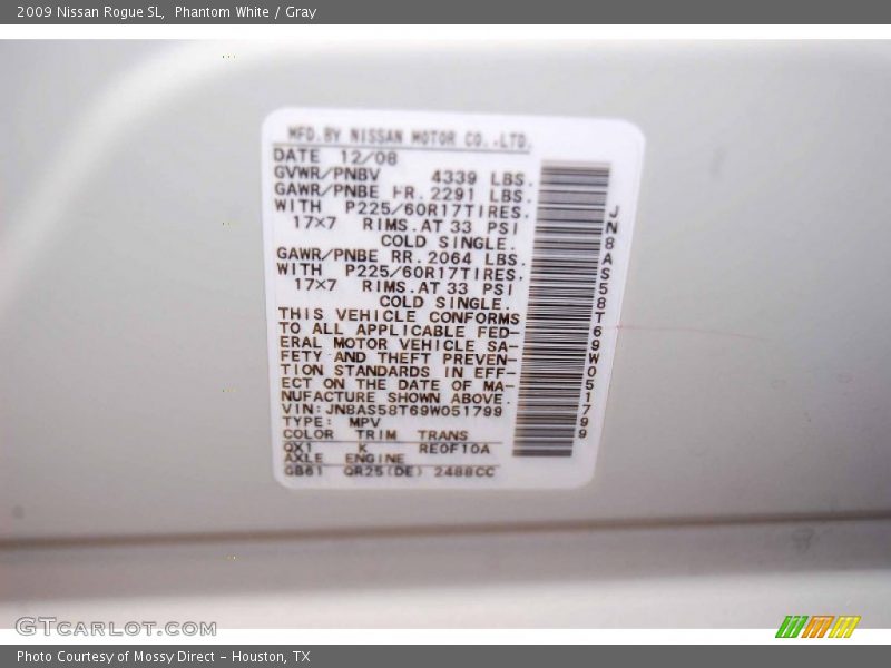 Phantom White / Gray 2009 Nissan Rogue SL