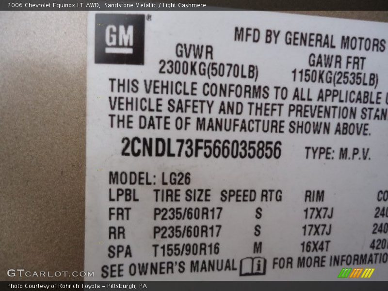 Sandstone Metallic / Light Cashmere 2006 Chevrolet Equinox LT AWD