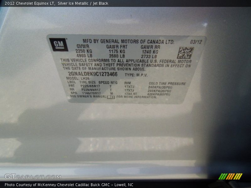 Silver Ice Metallic / Jet Black 2012 Chevrolet Equinox LT