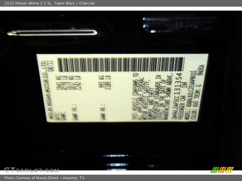 Super Black / Charcoal 2012 Nissan Altima 2.5 SL