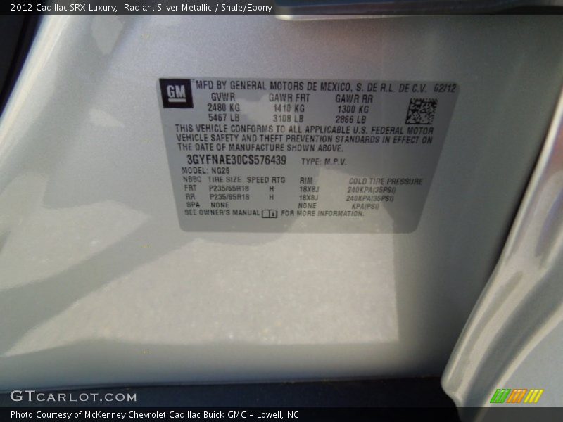 Radiant Silver Metallic / Shale/Ebony 2012 Cadillac SRX Luxury
