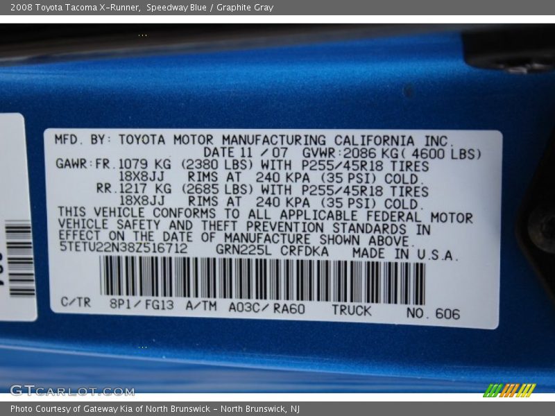 2008 Tacoma X-Runner Speedway Blue Color Code 8P1