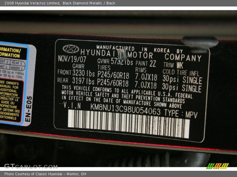 Black Diamond Metallic / Black 2008 Hyundai Veracruz Limited