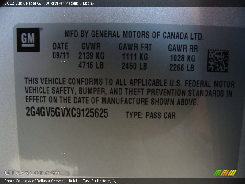 Quicksilver Metallic / Ebony 2012 Buick Regal GS