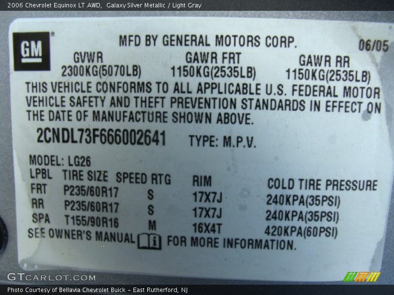 Galaxy Silver Metallic / Light Gray 2006 Chevrolet Equinox LT AWD