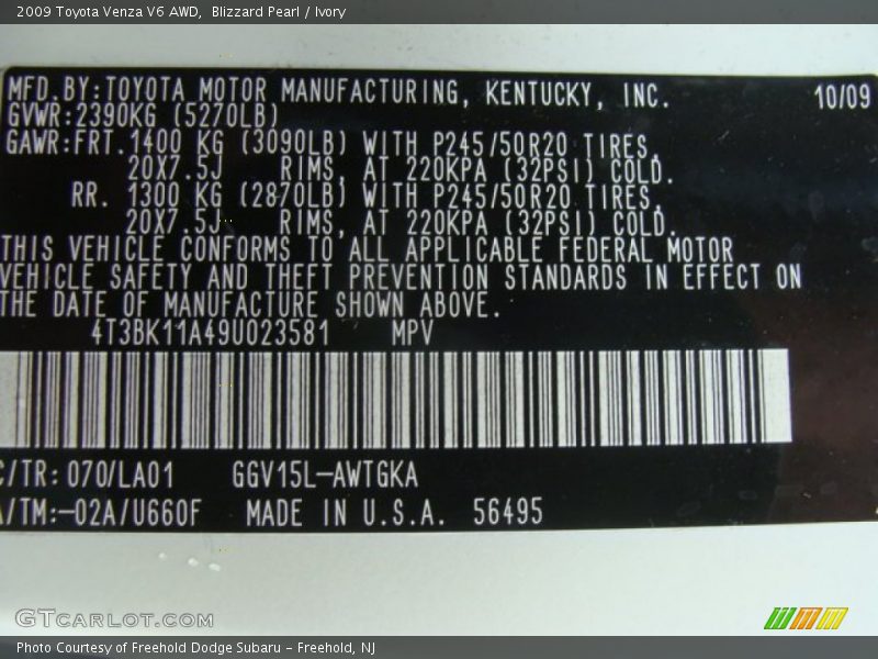 Blizzard Pearl / Ivory 2009 Toyota Venza V6 AWD