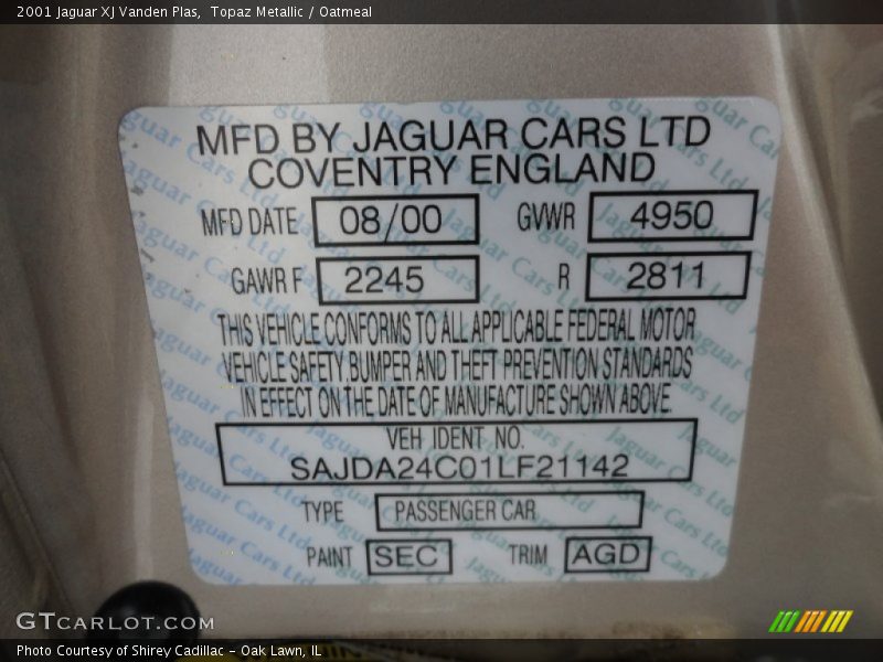 Topaz Metallic / Oatmeal 2001 Jaguar XJ Vanden Plas