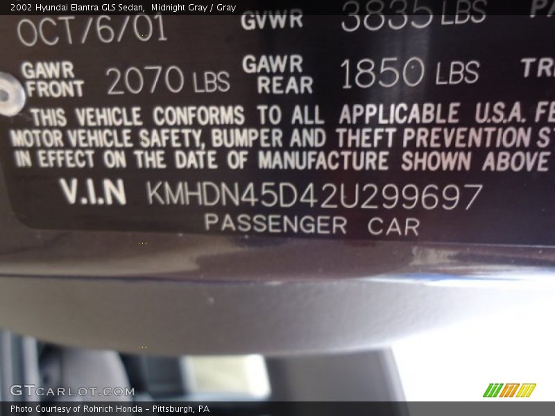 Midnight Gray / Gray 2002 Hyundai Elantra GLS Sedan