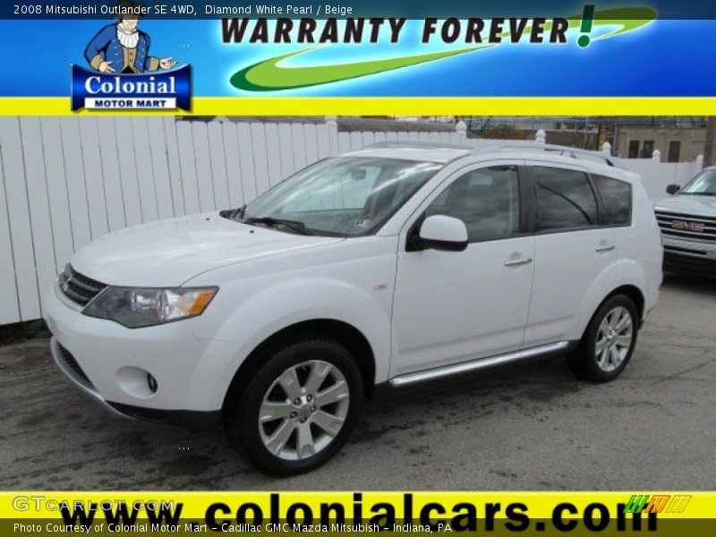 Diamond White Pearl / Beige 2008 Mitsubishi Outlander SE 4WD