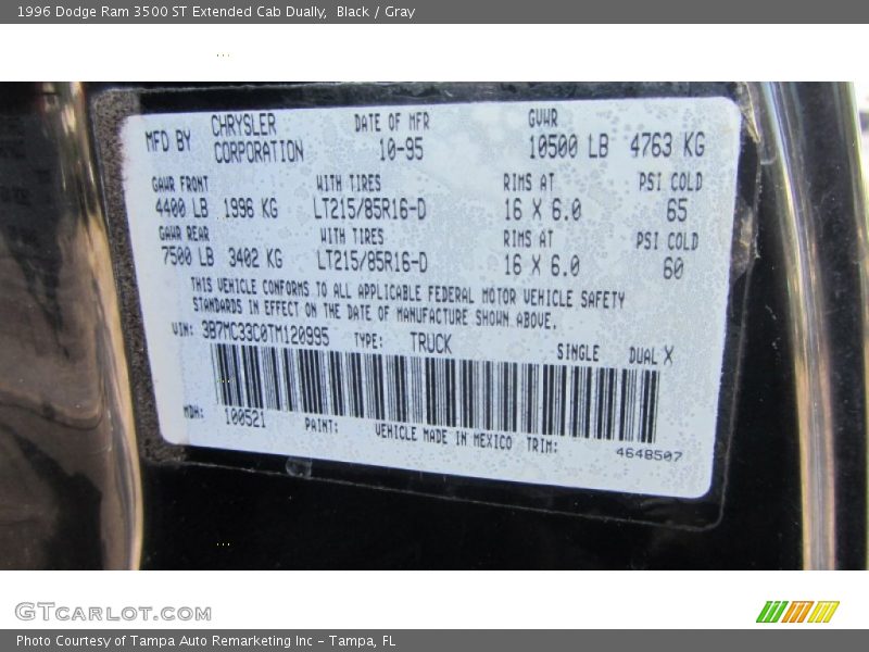 Black / Gray 1996 Dodge Ram 3500 ST Extended Cab Dually