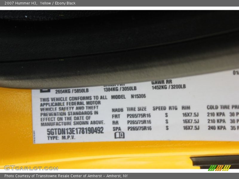 Yellow / Ebony Black 2007 Hummer H3